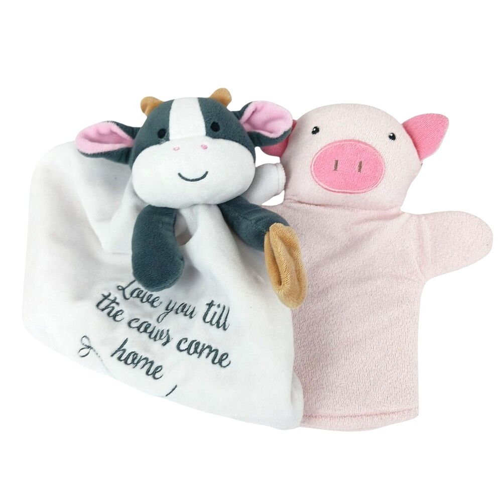 Baby Starters COW Lovey Love You Til The...Satin Back & Pig Puppet Bath Mitt